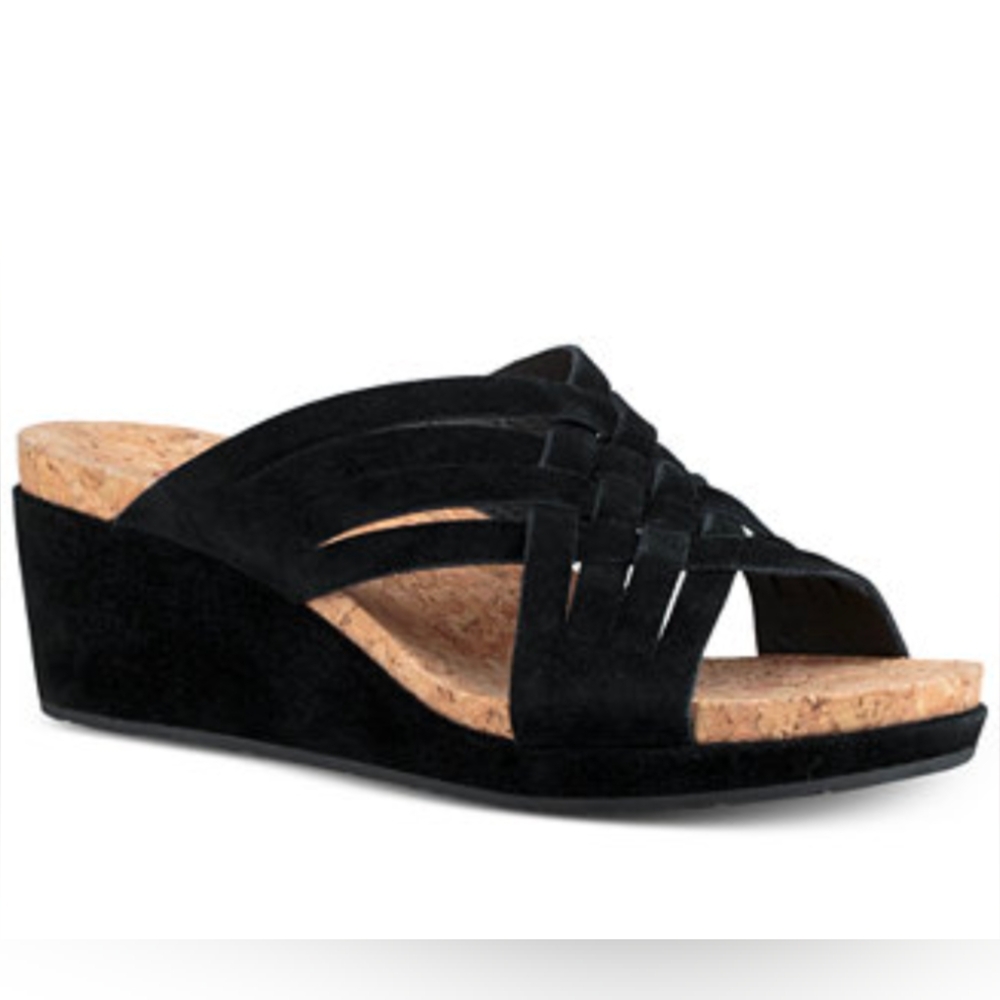 UGG Lilah Black Suede Wedge Slide Sandals size 9